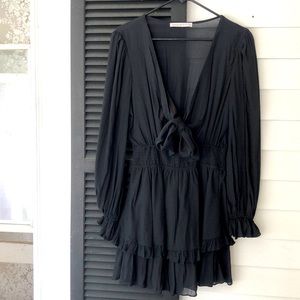 Black front tie cut out dress